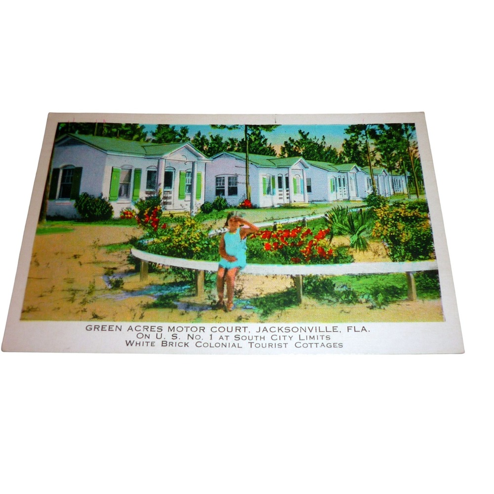 Vintage‎ 1937 Green Acres Motor Court Postcard Jacksonville FL Linen Curt Teich